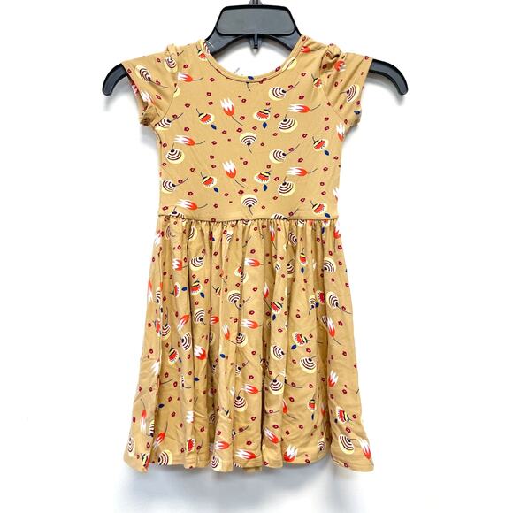 Dot Dot Smile Girl's Brown Floral Tan Short Cap Sleeve Dress Size 3/4 - Picture 1 of 4